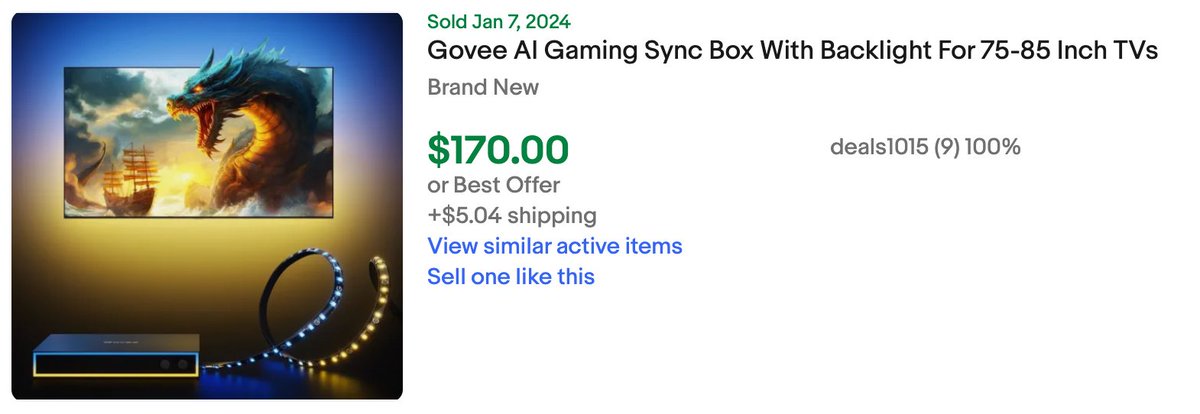 SuperFlips's tweet photo. Super Flip! π€Έπ½ββοΈ Govee AI Gaming Sync Box + Kit
Cost: $74 (retail $200)
Recent eBay "sold" pricing: $170
Profit: $96 per unit
π https://t.co/LUYSacIajF
ππ½ββοΈ Follow @SuperFlips for daily flippable deals!
π Turn on Notifications so you don't miss out!
#ad #superflips https://t.co/1mHJ8s1T1u