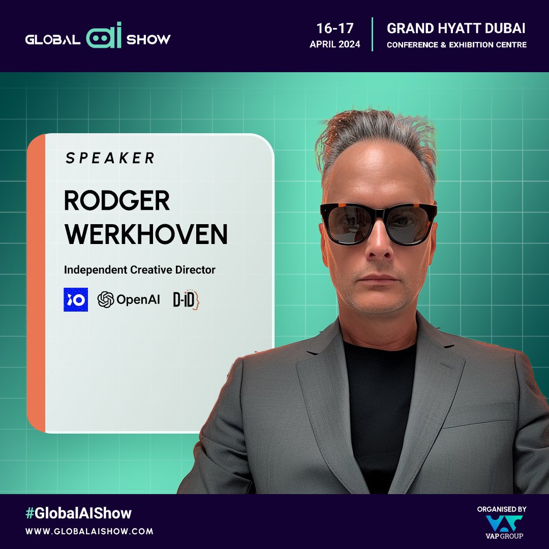 GlobalAIShow's tweet image. 📢Speaker Announcement
@RodgerWerkhoven , Creative Director at @OpenAI , @iodigital_com , and @D_ID_ -ID, joins us at Global AI Show 2024. A visionary leader in AI-powered creativity! 🚀
Book your tickets today:
ow.ly/cCea50QpCAC

#GlobalAiShow #openai…