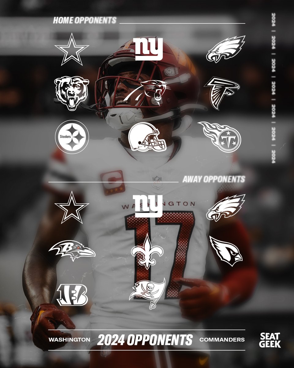 Commanders's tweet photo. Our 2024 opponents are locked in 🔒

@SeatGeek | #HTTC https://t.co/wpr4l3QDiF