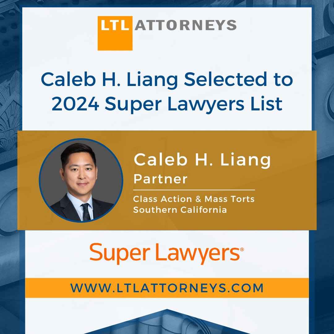 LTL Attorneys is pleased to announce that Caleb H. Liang has been selected to the 2024 Southern California Super Lawyers list for his Class Action &amp; Mass Torts practice.

Read more: linkedin.com/feed/update/ur…

#LTLAttorneys #SuperLawyers #ClassActions #MassTorts