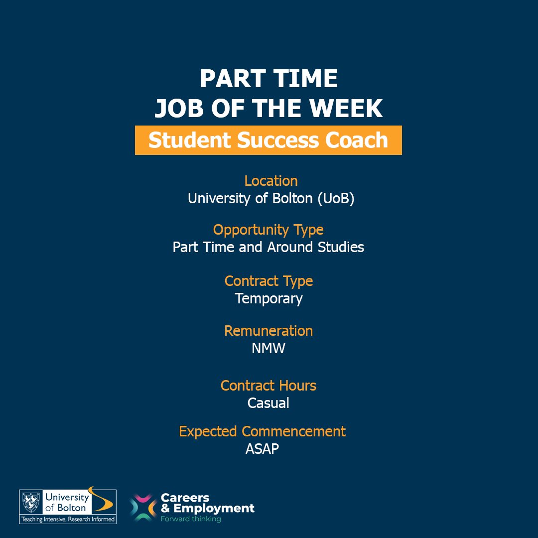 boltoncareers's tweet image. #ParttimeJoboftheWeek 
Student Success Coach
Temporary Casual Position 

To apply, click the link in our bio to access Studenthub!

#jobs #studentjobs #universityofbolton #parttimejobs