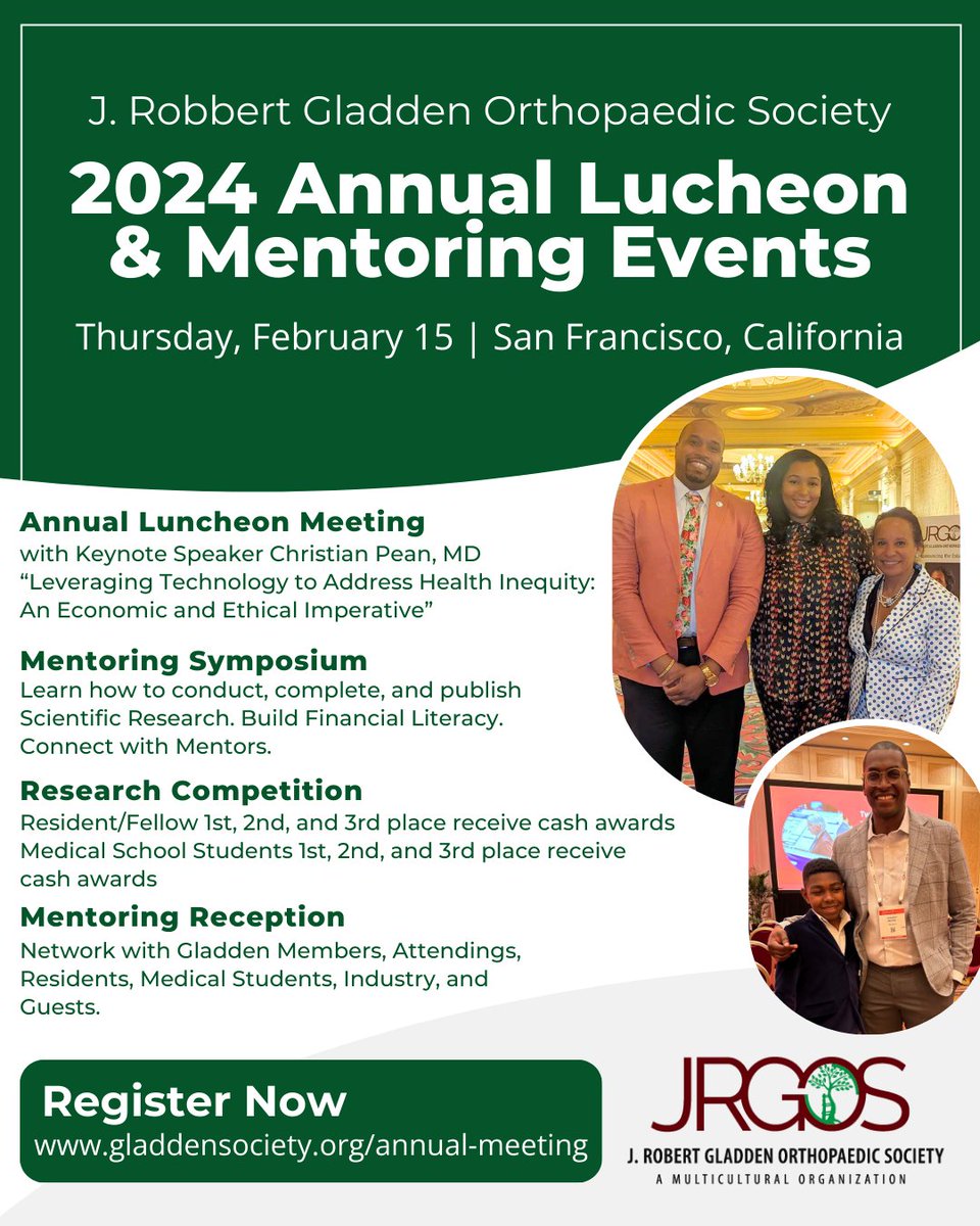 Empowering change, one orthopaedic surgeon at a time. The JRGOS Luncheon is where relationships are built and sustained. Register here: gladdensociety.org/annual-meeting

#OrthoResidents #Orthopaedic #OrthopaedicSurgeon #MedicalStudents #DiversityInMedicine #orthotwitter