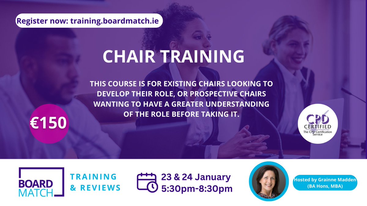 Our next Chair Training course will take place on 23 & 24 January, 5:30pm - 8:30pm. Chair Training is accredited for 5 CPD hours. The cost is €150 per person. Spots are filling up quickly so book your place here: lnkd.in/ehe-PXuu