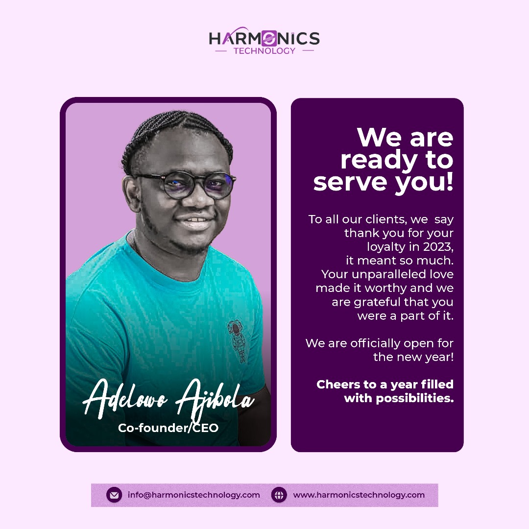 HarmonicsTech's tweet photo. 2023 was beautiful because of our valued client! 

Your vision fueled our passion and together we created excellent and memorable experiences. Thank you!

Now, we are back to serve you better and stronger! 

Whatever your need with any of these services; Website Development, https://t.co/ccM4uubgIW