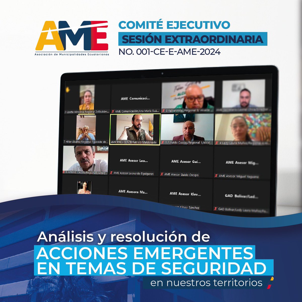 AMEcuador's tweet photo. Hoy, se instauró la Sesión Extraordinaria del Comité Ejecutivo No. 001-CE-E-AME-2024 para analizar la situación que atraviesa el país. 

#GestiónAME https://t.co/vkubGWS0VL