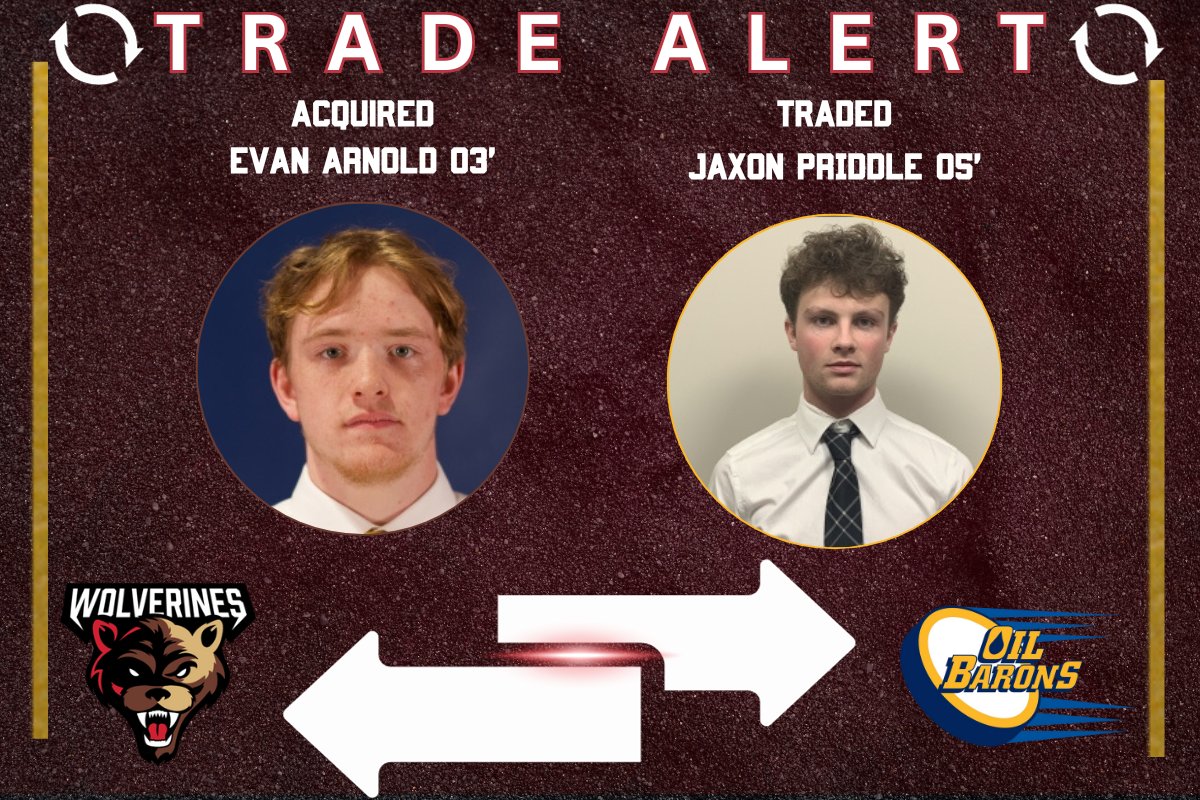 Wolverines have acquired 03' forward Evan Arnold from the Fort McMurray Oil Barons for 05' Jaxon Priddle

The Wolverines would like to welcome Evan to the club and wish Jaxon the best in Fort Mac. 

Full story here: whitecourtwolverines.ca/wolverines-add…