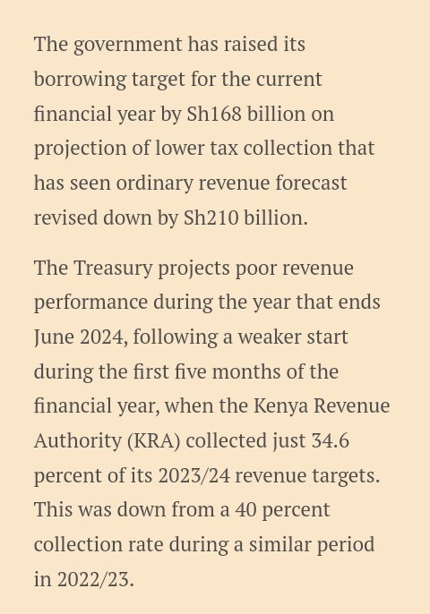 AfroEconomicus's tweet photo. We've always said:

1. GoK overestimate revenue targets
2. 1=justification for expenditure inflation
3. 1+2=overtaxation=laffer curve effect=tax shortfall
4. 1+2+3=underestimate fiscal deficit
5. 1+2+3+4=upward revision of borrowing targets

It's by design
https://t.co/bT2O9Tx1Ay https://t.co/pV7d7tp4n0