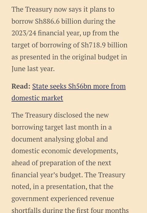 AfroEconomicus's tweet photo. We've always said:

1. GoK overestimate revenue targets
2. 1=justification for expenditure inflation
3. 1+2=overtaxation=laffer curve effect=tax shortfall
4. 1+2+3=underestimate fiscal deficit
5. 1+2+3+4=upward revision of borrowing targets

It's by design
https://t.co/bT2O9Tx1Ay https://t.co/pV7d7tp4n0