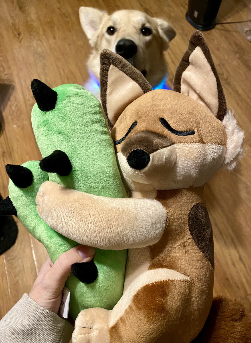just in time for FC, we’ll have some new plush available at the table and online after the con!! 🌵🐺 what do you think of it (and my dog photobomb)?