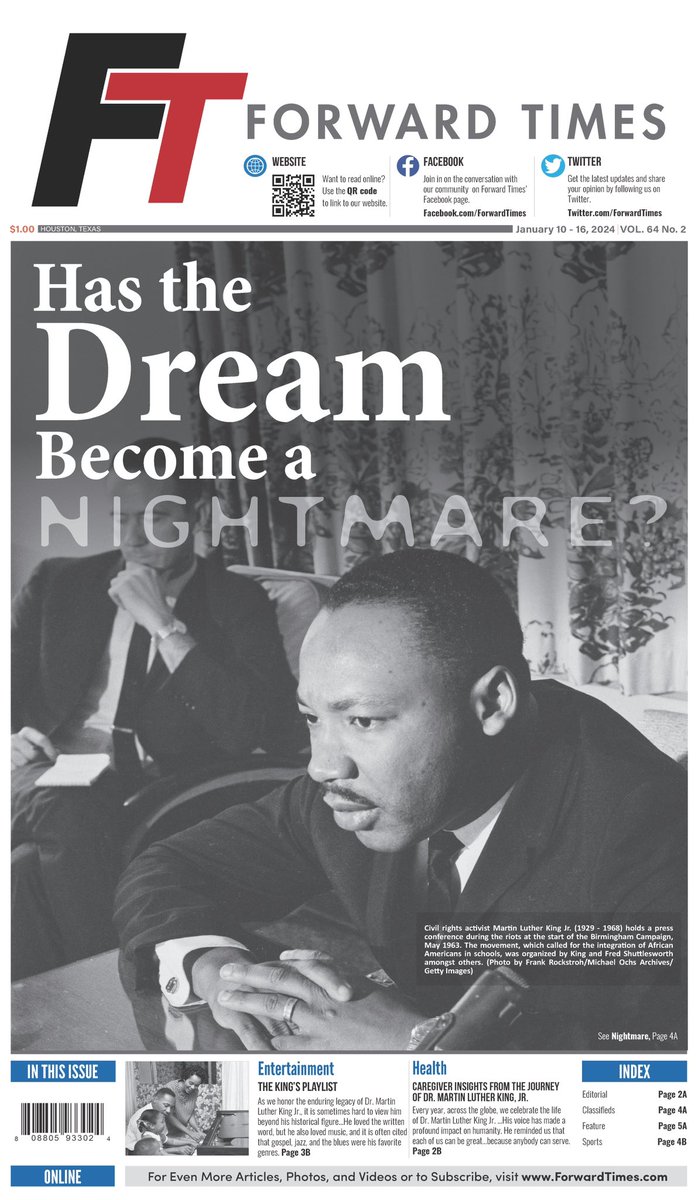 ✨#MLKWeekend ON THIS WEEKS COVER: Has The Dream Become A Nightmare?! We’re digging deep into all things #MLK, including “The King’s Playlist”, and more. Exclusively on ForwardTimes.com Have you subscribed to the Forward Times yet?