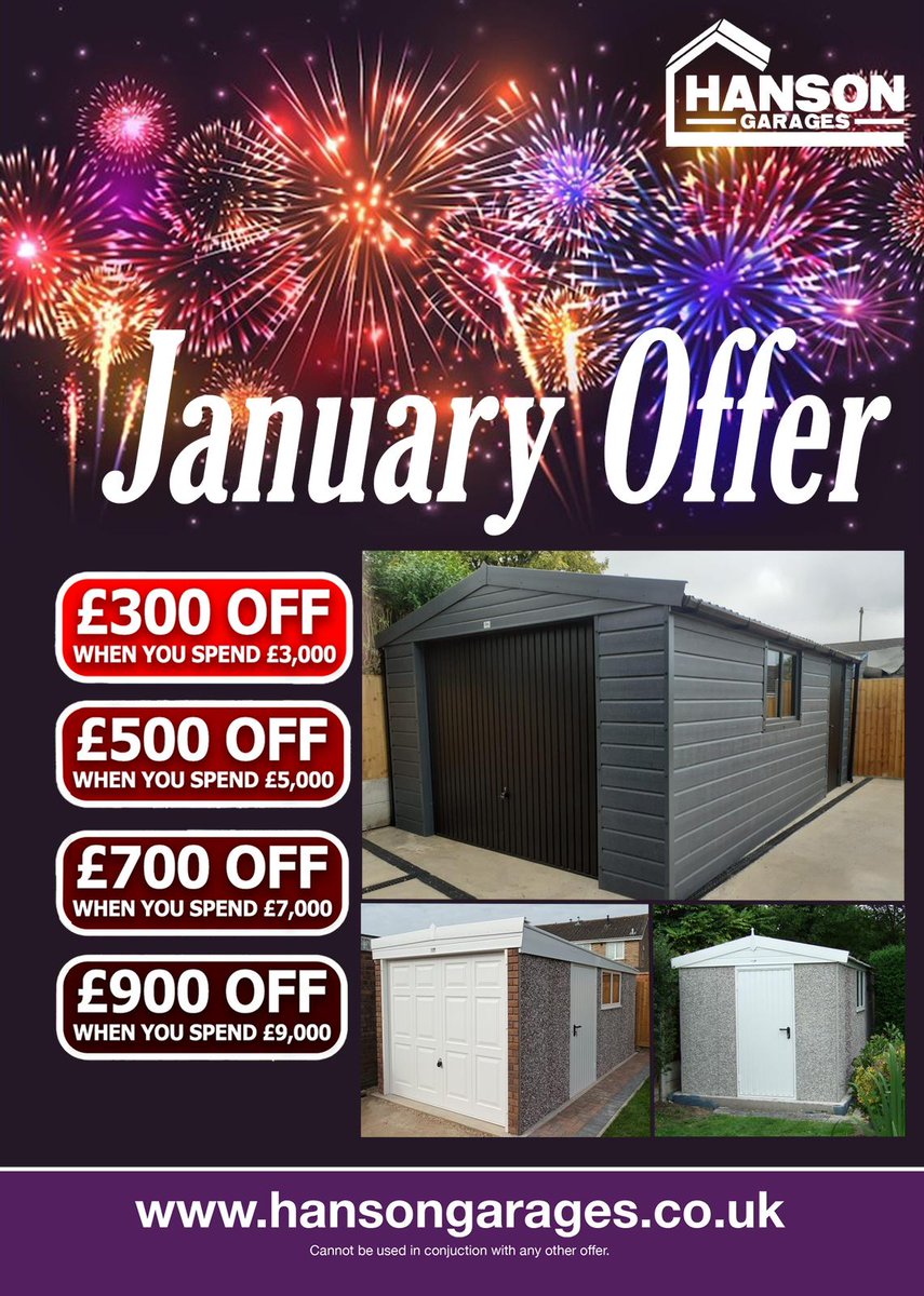 🚨JANUARY DISCOUNTS🚨

Place your order in January to qualify for huge savings ✅

To place your order or book a free site survey, call us on 01977 695111📞👷🏻‍♂️

#januarysale #januarydiscounts #newgarage #wintersale #hansonbuildings #hansonconcretegarage #hansongarages #bigsavings