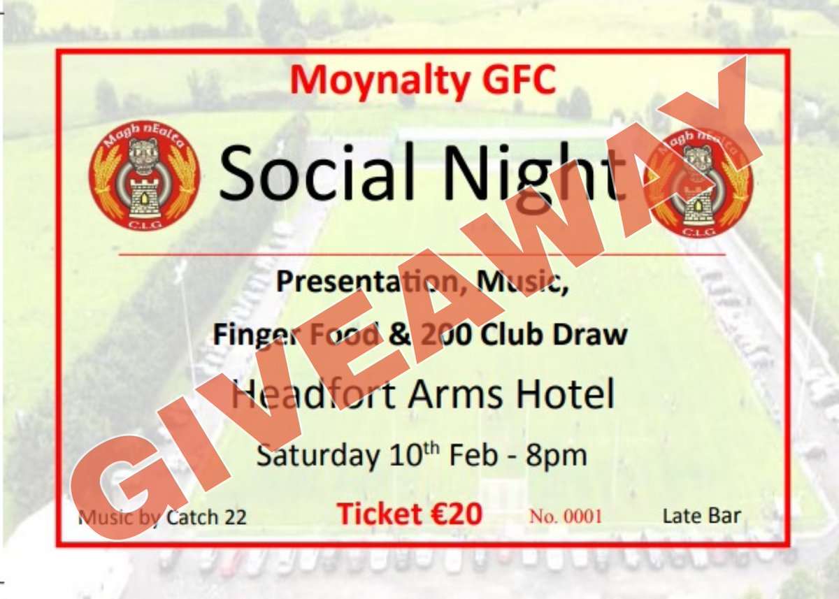 moynaltygfc's tweet photo. Moynalty GFC are delighted to announce their Social Night on 10th February 2024

To be in with a chance of winning one of two pairs of free tickets on the night, please like follow this page &amp; retweet

Winners to be annoinced weekend of January 27th https://t.co/XtOSRycDOY
