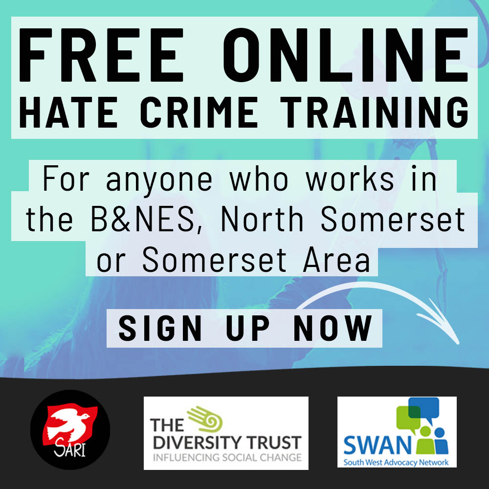 Don't miss out on our FREE Hate Crime Awareness Sessions! Open to individuals, businesses, and organisations in B&NES, North Somerset, and Somerset.

Spread the word and let's create a safer community together. 

Sign up now: saricharity.org.uk/every-victim-m… #EveryVictimMatters