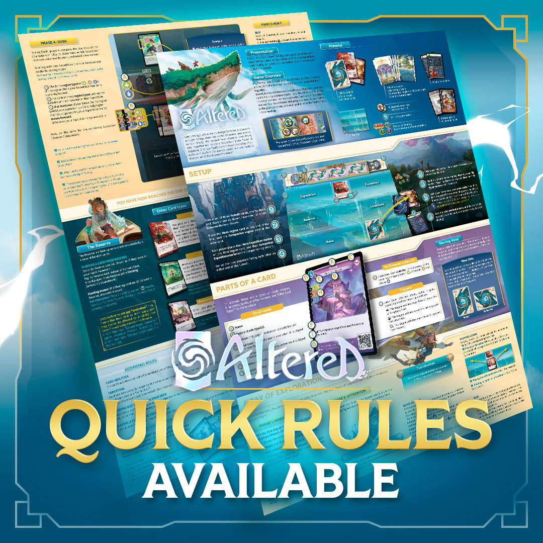Today is the day!📆 The final version of Altered's Quick Rules is available.🧑‍⚖️ -Print & Play will be updated in a couple of days -FR/DE/SP/IT rules will be available soon. 👉 altered.gg/en-us/download…