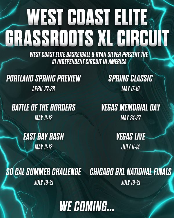 West Coast Elite Basketball the #1 Independent platform for exposure in America. 6 Regional Stops and 2 Finals. Teams coming from over 40 states and 6 countries.