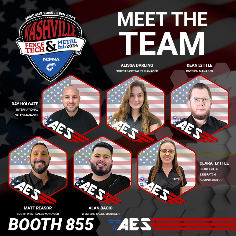 Meet the Team. Join Ray Holgate, Alissa Darling, Matt Reasor, Alan Bacio, Dean Lyttle, and Clara Lyttle – our stellar team – at Booth 855. aesglobalus.com/contact-us

#Fencetech2023 #SecurityInnovation #intercoms #accesscontrol #telephoneentry #aeseloop #gateautomation #fencetech