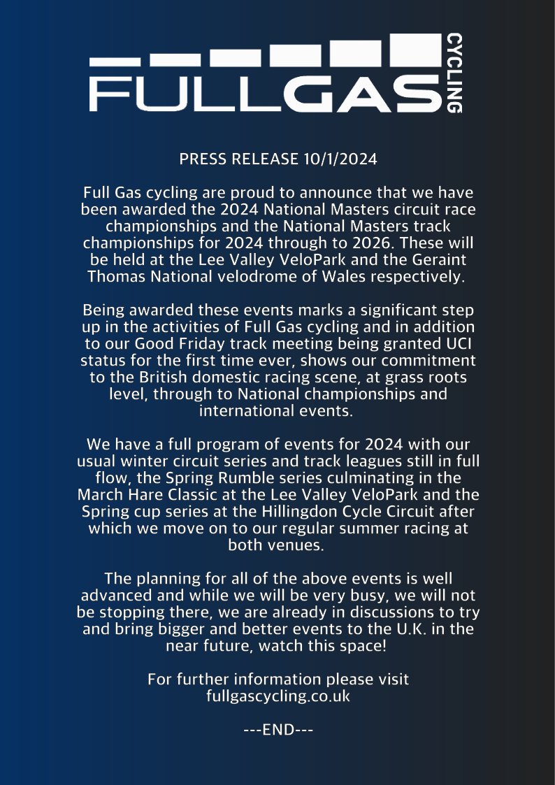 National Masters Track &amp; Circuit Championships Press Release 10/01/2024