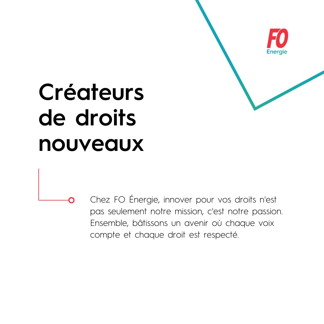 ✨Chez FO Énergie, nous sommes fiers de notre slogan "Créateurs de droits nouveaux". Ce slogan représente notre engagement continu à innover et à lutter pour de meilleurs droits et conditions de travail pour tous les salariés de notre secteur.