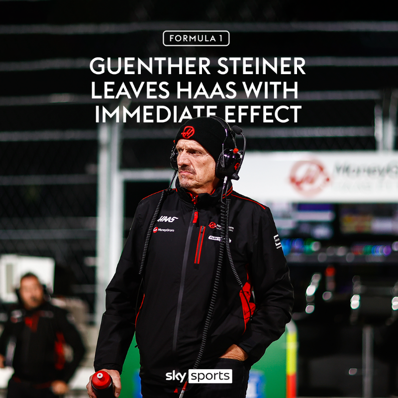 SkySportsF1's tweet photo. BREAKING: Guenther Steiner has left Haas with immediate effect ahead of the 2024 F1 season after the team's disappointing performances ⬇