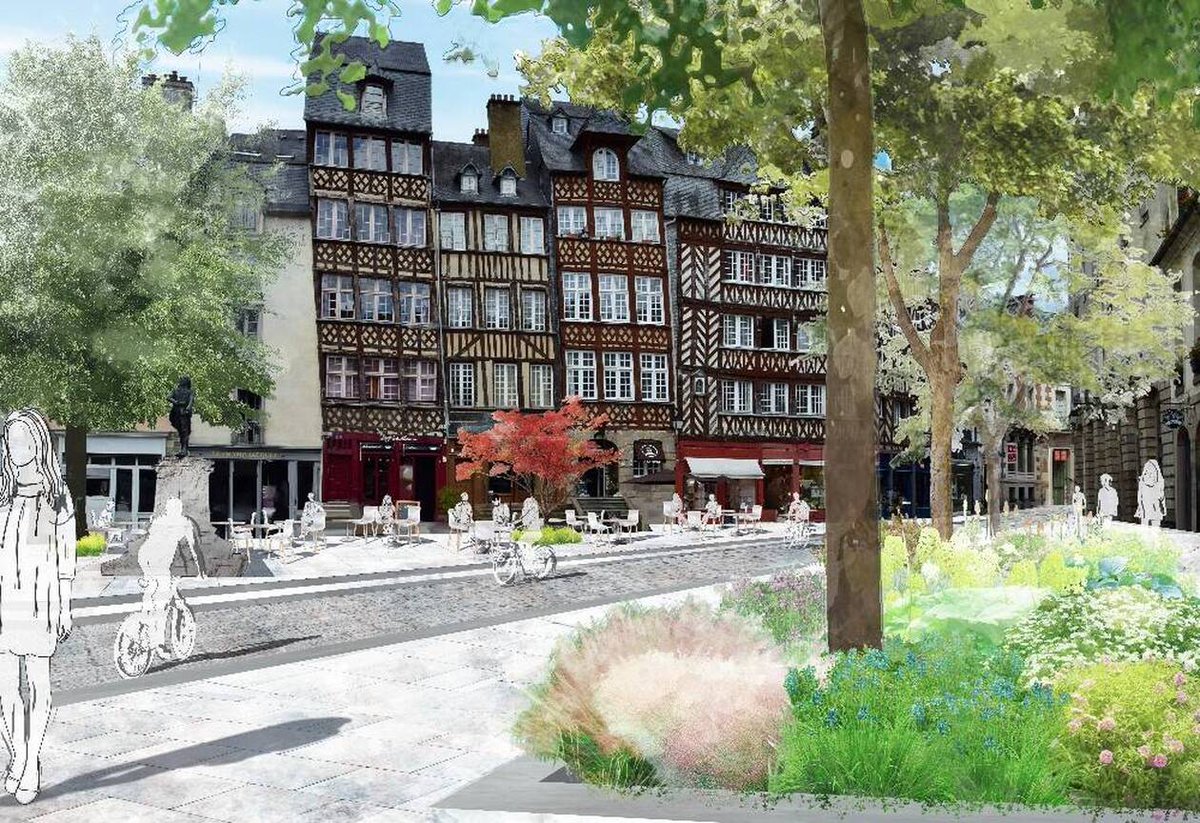 La place du Champ-Jacquet, emblématique du centre historique de Rennes, avec ses maisons à pans de bois du XVIIème, va être réaménagée, en accordant plus de places aux piétons, aux cyclistes et aux arbres. Premiers coups de pioche le 15 janvier ouest-france.fr/bretagne/renne… #Rennes2030