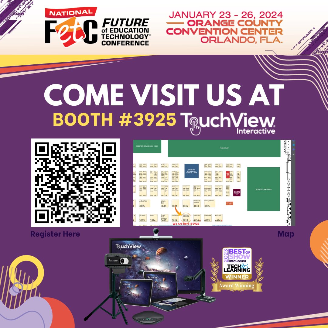 Embark on an innovative journey as we launch the 2024 show at @FETC Future of Education Technology Conference, from January 23rd to 26th! Explore our booth #3925 to discover how our cutting-edge Interactive Panels and software empower educational leaders to steer student success.