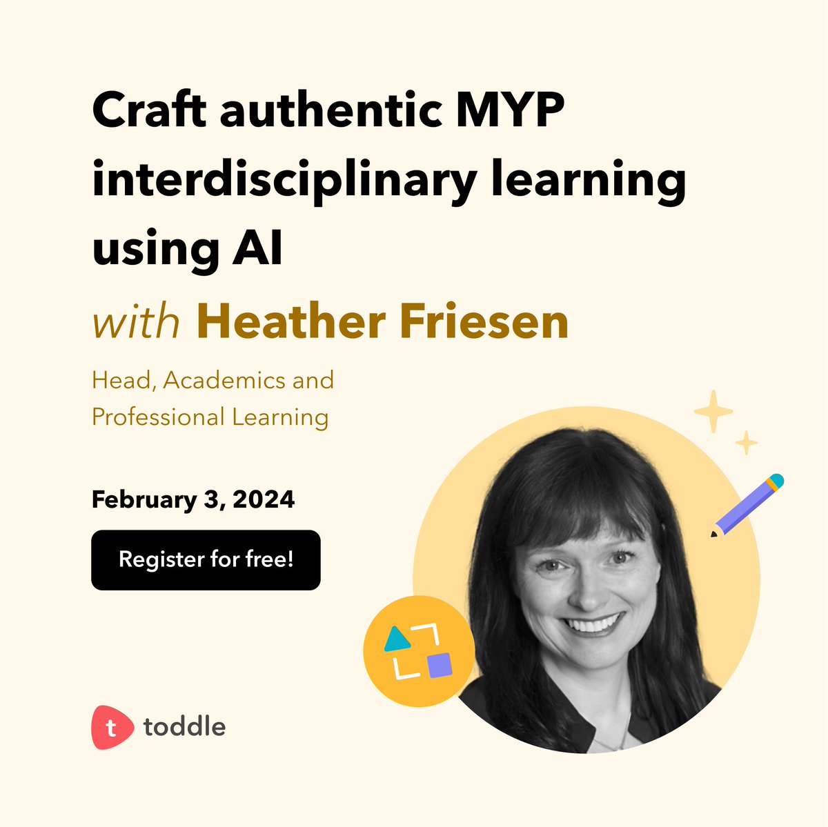 h_friesen's tweet photo. I am excited to be working again with #Toddle - Your Teaching Partner! I hope you can join an amazing line up of MYP educators to look at #AIforMYP on February 3!! Register for free at: https://t.co/I7RI41s2sb
#IBMYP https://t.co/xGQ3MZKfZj
