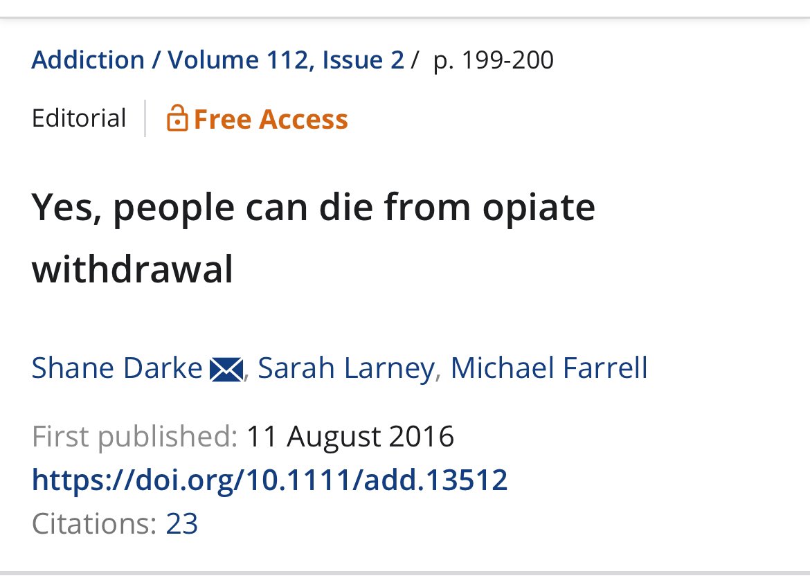 Stefan Kertesz, MD, MSc (@stefankertesz) on Twitter photo The pain doctor wrote “withdrawal is uncomfortable but won’t kill you” for his patient with muscular dystrophy on a ventilator (!)
I have to wonder if they knew of the 2016 article by Shane Darke in <a href="/AddictionJrnl/">Addiction Journal</a> The pain doctor wrote “withdrawal is uncomfortable but won’t kill you” for his patient with muscular dystrophy on a ventilator (!)
I have to wonder if they knew of the 2016 article by Shane Darke in <a href="/AddictionJrnl/">Addiction Journal</a>