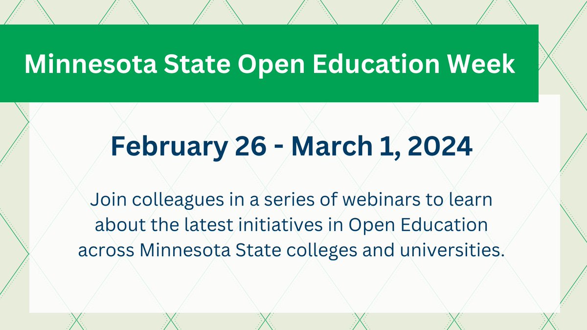 🗓️ Save the Date!

The 2024 Minnesota State Open Education Week is coming up! 

📩 Subscribe to the ASA Newsletter to receive news to your inbox. asanewsletter.org/how-to-subscri…