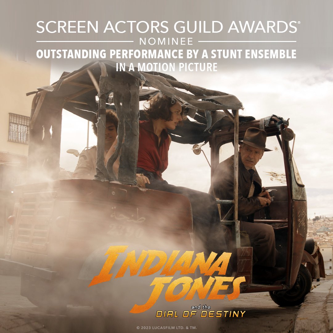 Congratulations to the cast of #IndianaJones and the Dial of Destiny on their Screen Actors Guild Awards nomination for Outstanding Performance by a Stunt Ensemble in a Motion Picture! #SAGAwards