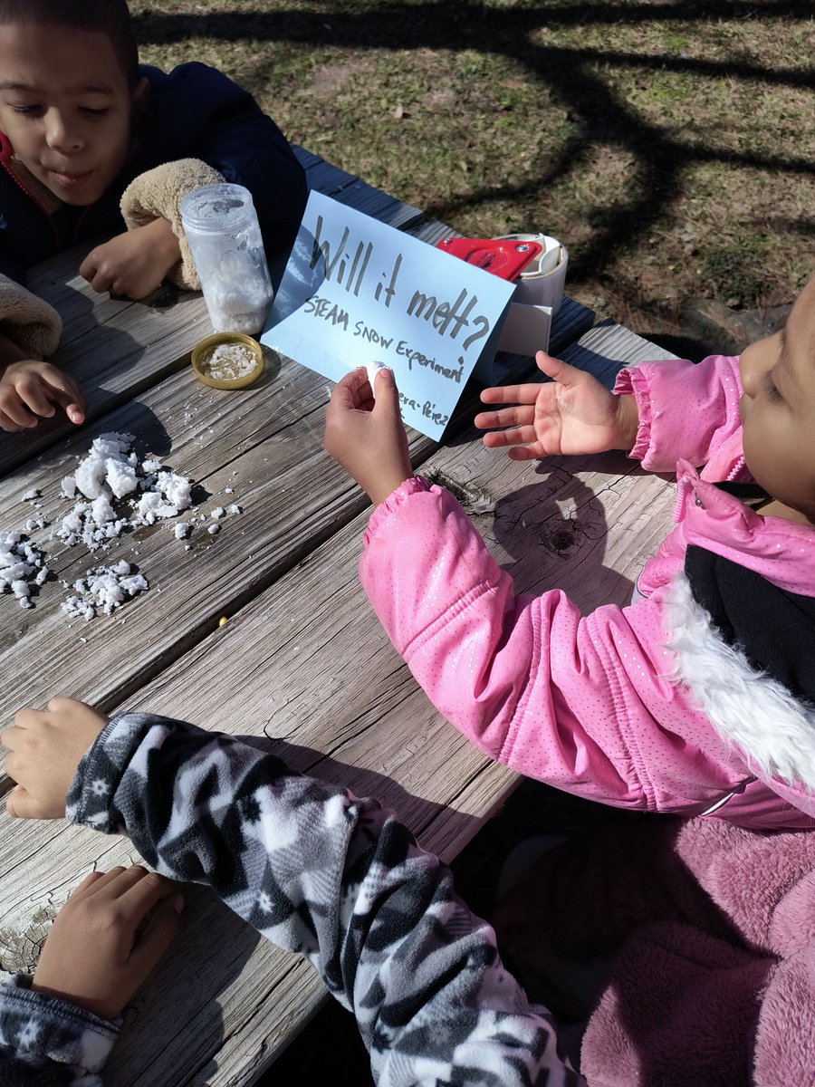 briveraperez's tweet photo. First day back from Winter break @briveraperez PK mixed ingredients to create SNOW ❄️, next day built snow families with our best tools, our hands and noticed our "snow" doesn't melt (teacher, let's put it under the sun)@CyFairISD @BangElementary https://t.co/uXpTopu4F2