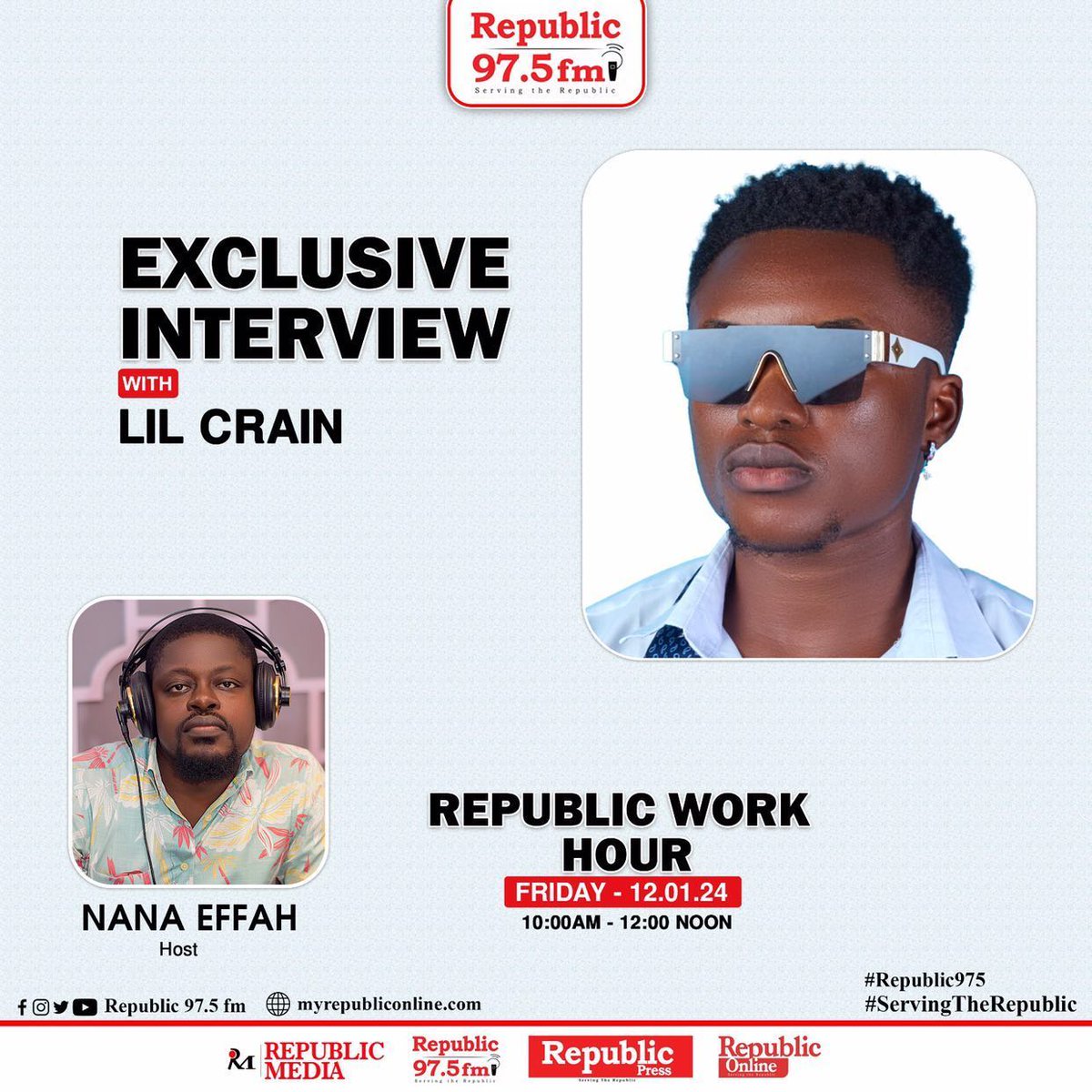 crain43117's tweet photo. Good evening family,
🔥🔥🔥Catch me live on Republic Fm 97.5fm this Friday 12/1/24 #lilcrain #RepublicFM #Colombia #Godmade #interview
 
*N*:
God Made will Out Friday at midnight 
*BE THERE!🔥🔥🔥* https://t.co/fLXsNOMf92