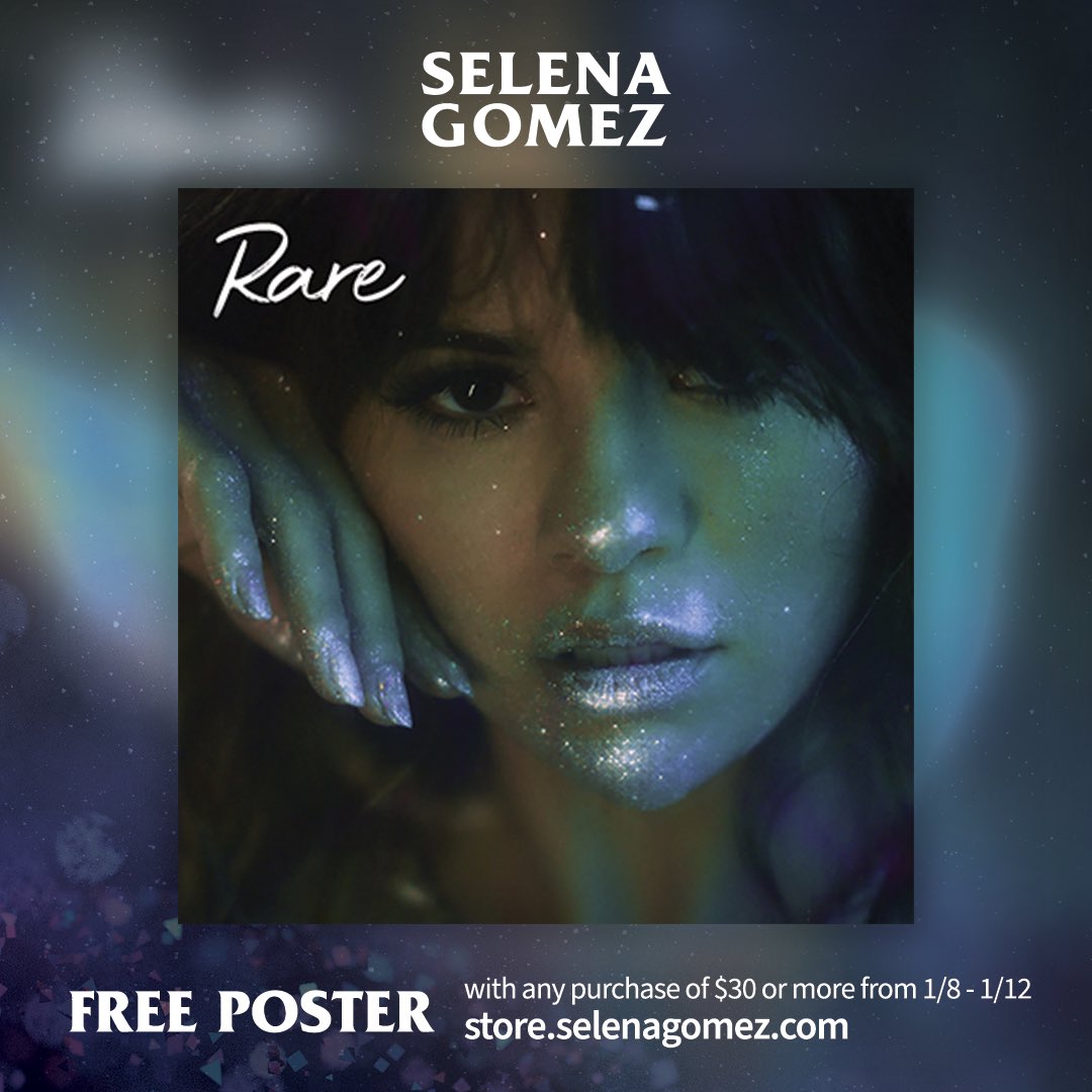 Here’s your chance to get a Selena souvenir for #4YearsOfRare ✨ Spend $30 or more on Selena’s merch store &amp; get a free poster now - until 1/12 💘 store.selenagomez.com