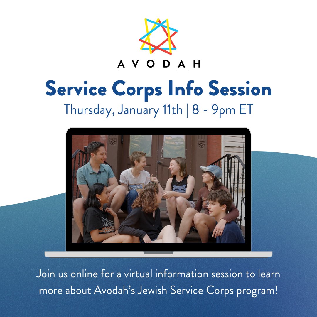 Join us TOMORROW for an information session about our Jewish Service Corps! We'll cover an overview of the program, our mission, job placements, communal living, finances, our alumni network, the application process, and more. Visit the 🔗 to RSVP bit.ly/avodahinfosess… 💻