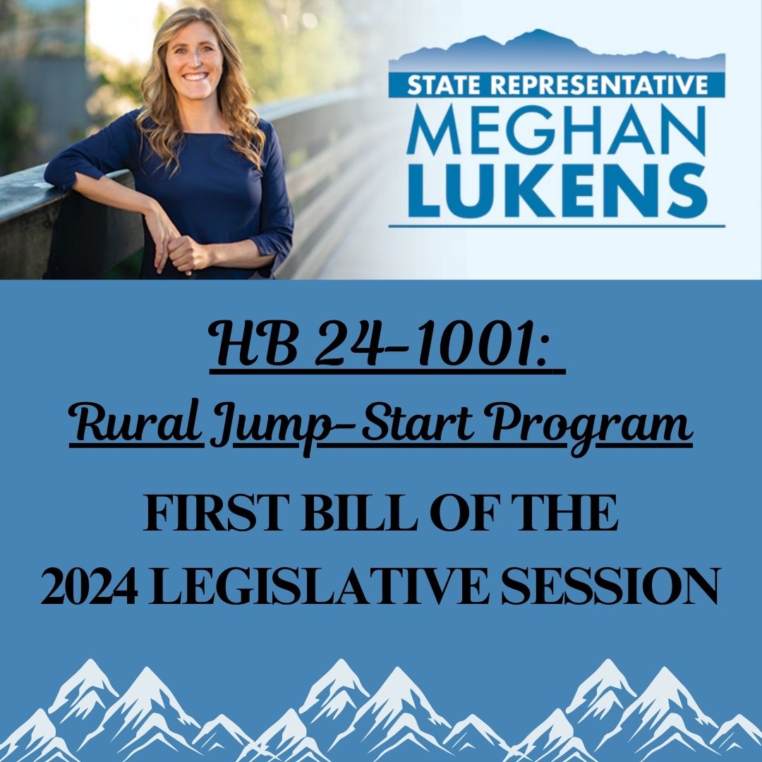 My bill, HB 24-1001, is the first bill introduced in the CO House of Representatives for the 2024 Legislative Session. This bill will extend a program that provides financial incentives to small businesses to open in rural areas and will create, support, and retain jobs.