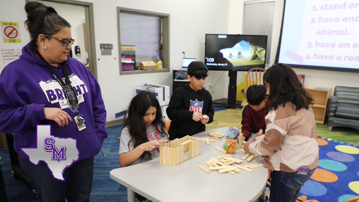 SanMarcosCISD's tweet photo. After hearing the story “Bear Snores On” from De Zavala Librarian Mrs. Gonzalez, our Diamonds were tasked with creating hibernation shelters using KEVA Planks during their time in the library on Wednesday, January 10. #RattlerUp https://t.co/BOdTBcwbg9