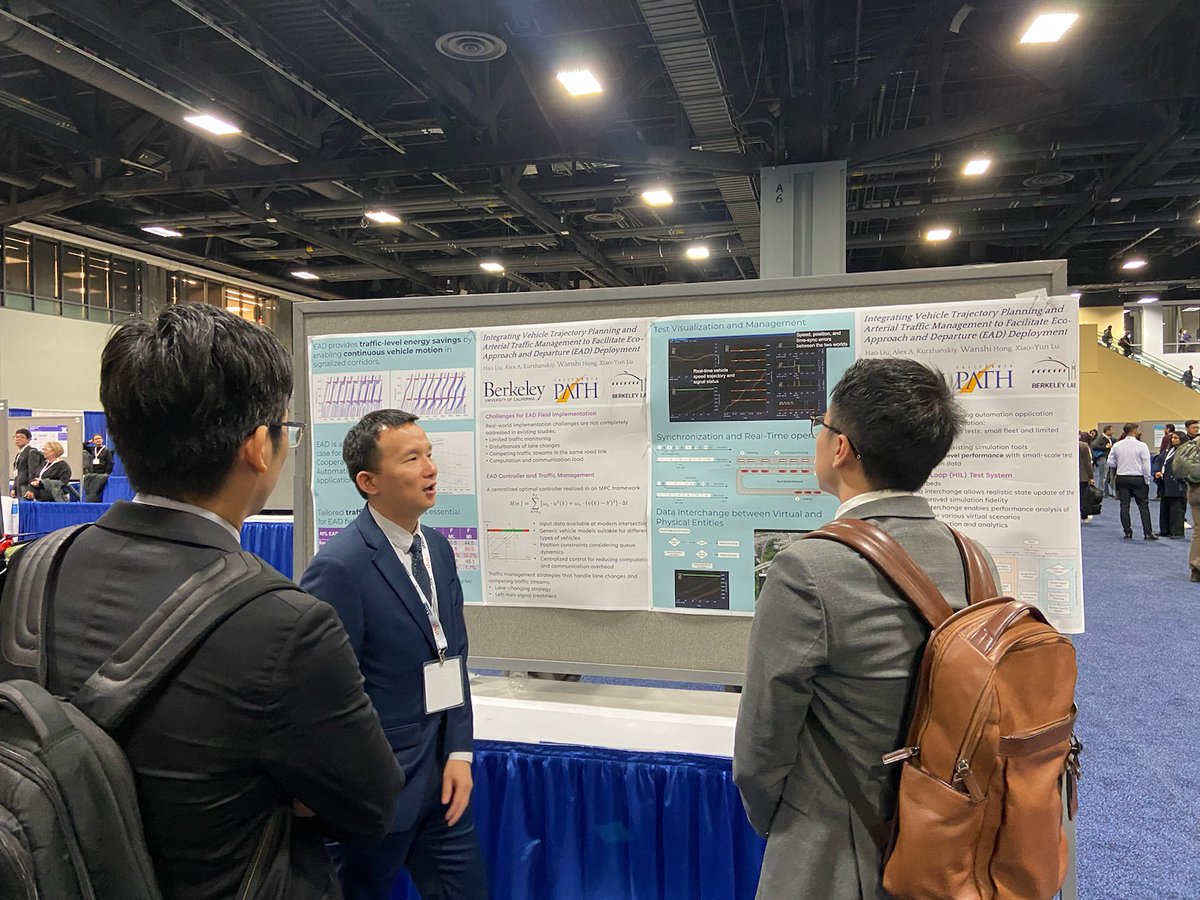 PATH Researcher Hao Liu talks about his poster Integrating Vehicle Trajectory Planning and Arterial Traffic Management to Facilitate Eco-Approach and Departure Deployment at @NASEMTRB Annual Meeting #TRBAM