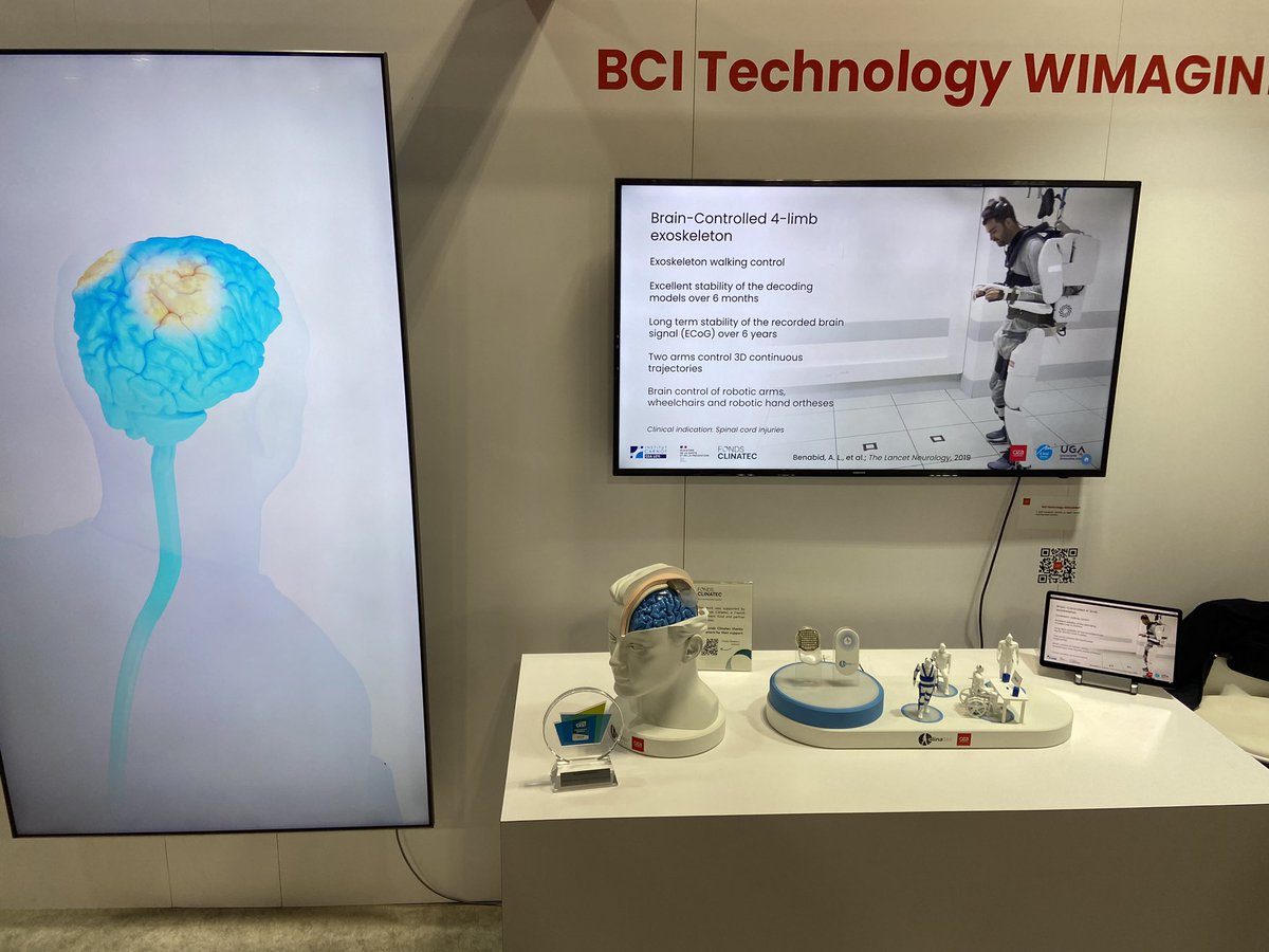 What an amazing use case for #AI: Using #machinelearning to read and interpret brain signals to, e.g., help people walk again (either via exoskeleton or via devices that stimulate still functioning nerves). Technology for good! Seen at #CES2024.