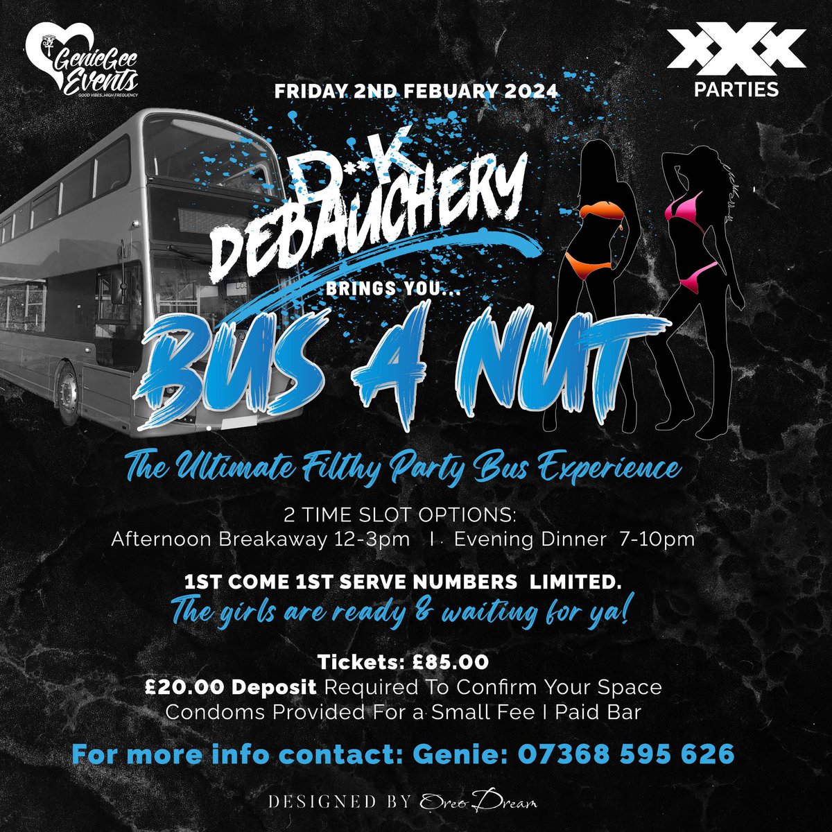 Friday 2nd February 

Dick Debauchery invites you to…
‘Bus-A-Nut’

The Ultimate Filthy PartyBus Experience!!!

🤭😜🍆💦💦💦
Get Ya Buss Passes Here 
👇🏾👇🏾👇🏾
buytickets.at/dkdebauhery/11…