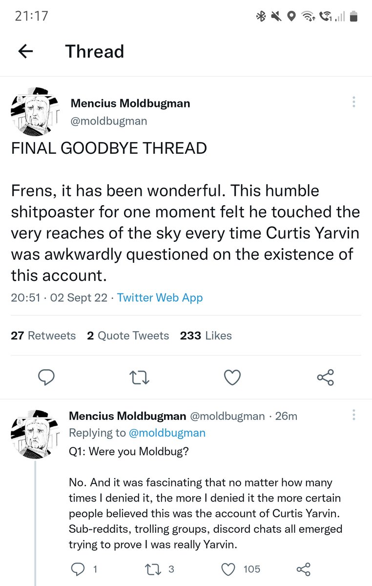 whichwaslost's tweet image. Gather round to hear the tale of one of the best to ever do it. Mencius Moldbugman. Many of you will remember him from seminal threads on Bookshelf Colour Coordination and the genius of Brazil. 

Here is the thread that lead up to his self imposed banning.