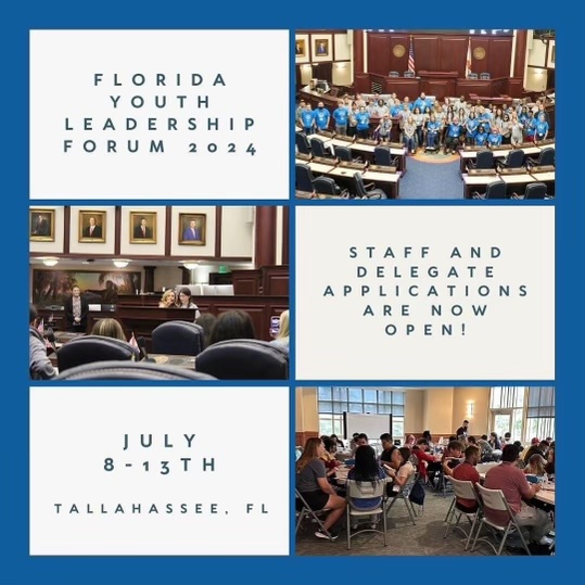 FloridaYLF's tweet photo. IT’S OFFICIAL! YLF 2024 applications have opened for both delegates and staff. Link in bio! https://t.co/gbd8nP9HjC
