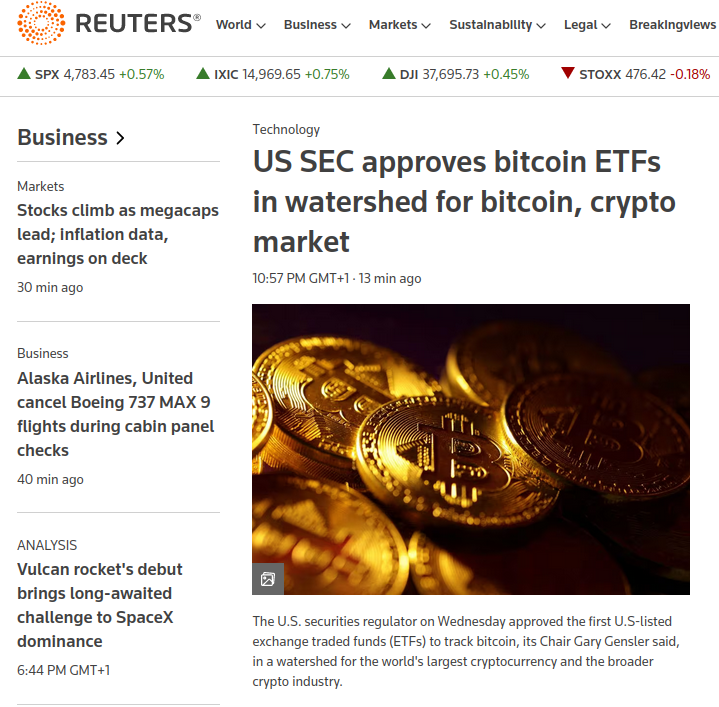 CryptoCanonist's tweet photo. First news on #Reuters : #SEC approves #BitcoinETF https://t.co/4qzUEYqgRn
