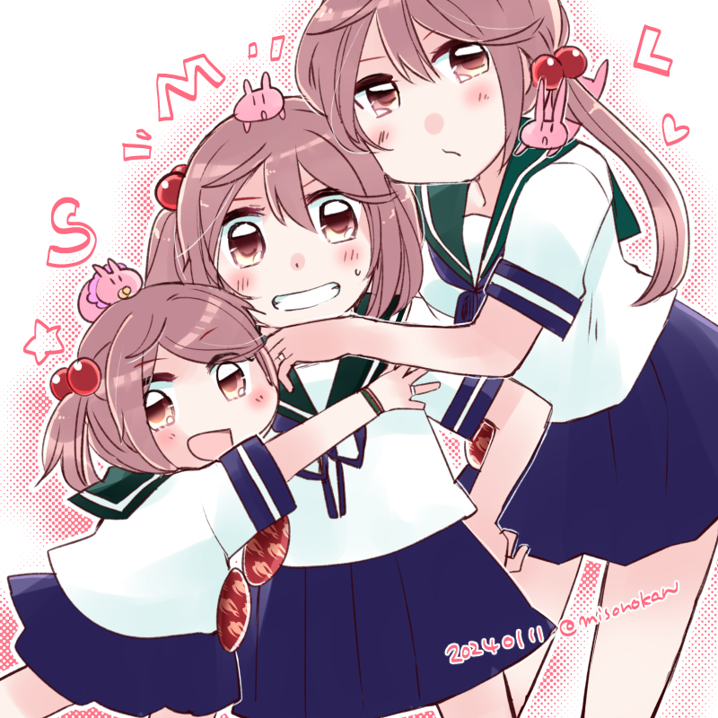 漣(艦これ) 「さざなみさん(withちっちゃいのでっかいの) 」|みその🍥休憩中🐰🍓🌸のイラスト