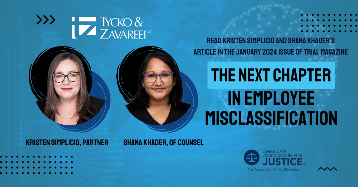 TyckoZavareei's tweet image. Don't miss Shana Khader and Kristen Simplicio’s article in the January 2024 issue of Trial Magazine: “The Next Chapter in Employee Misclassification.” Read more: ow.ly/pkOr50QpLub #misclassification #antiMLM #wageandhour