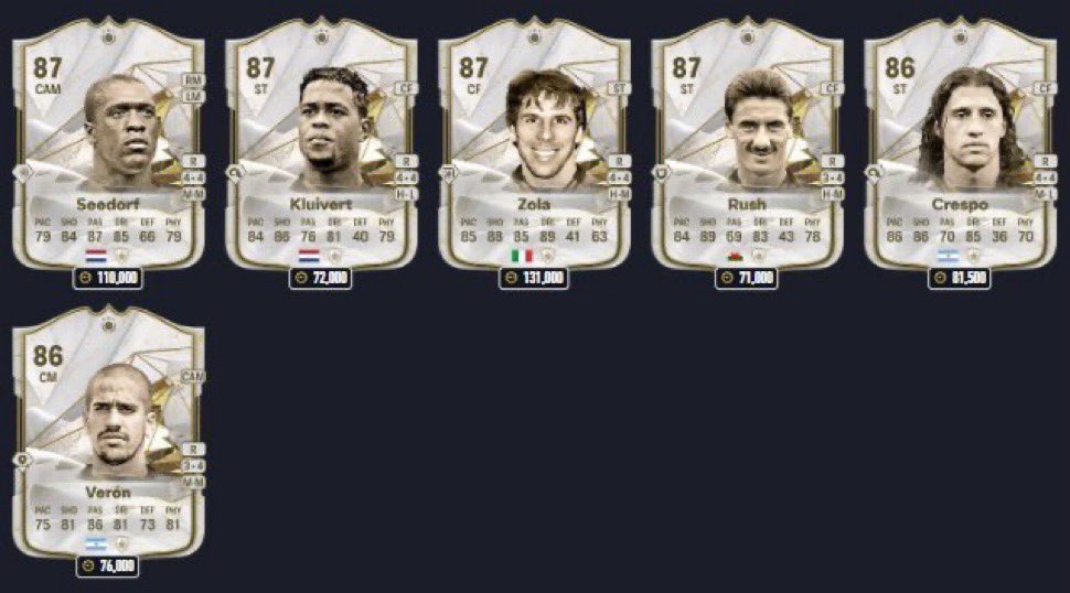 ⚪️ ||   تطويره قادمه للايكون 🔥

- شروطها :

- بدون مركز ✔️
- الريت: 89 و اقل ✔️
- السرعه: 86 واقل ✔️
- التمرير: 91 واقل ✔️
- الفيزيكال: 87 واقل ✔️
- التسديد: 78 واعلى ✔️

- اللاعبين الى تقدر تطورهم ⬇️

  | #EAFC #FIFA24 #FC24 #EAFC24 #FUT |