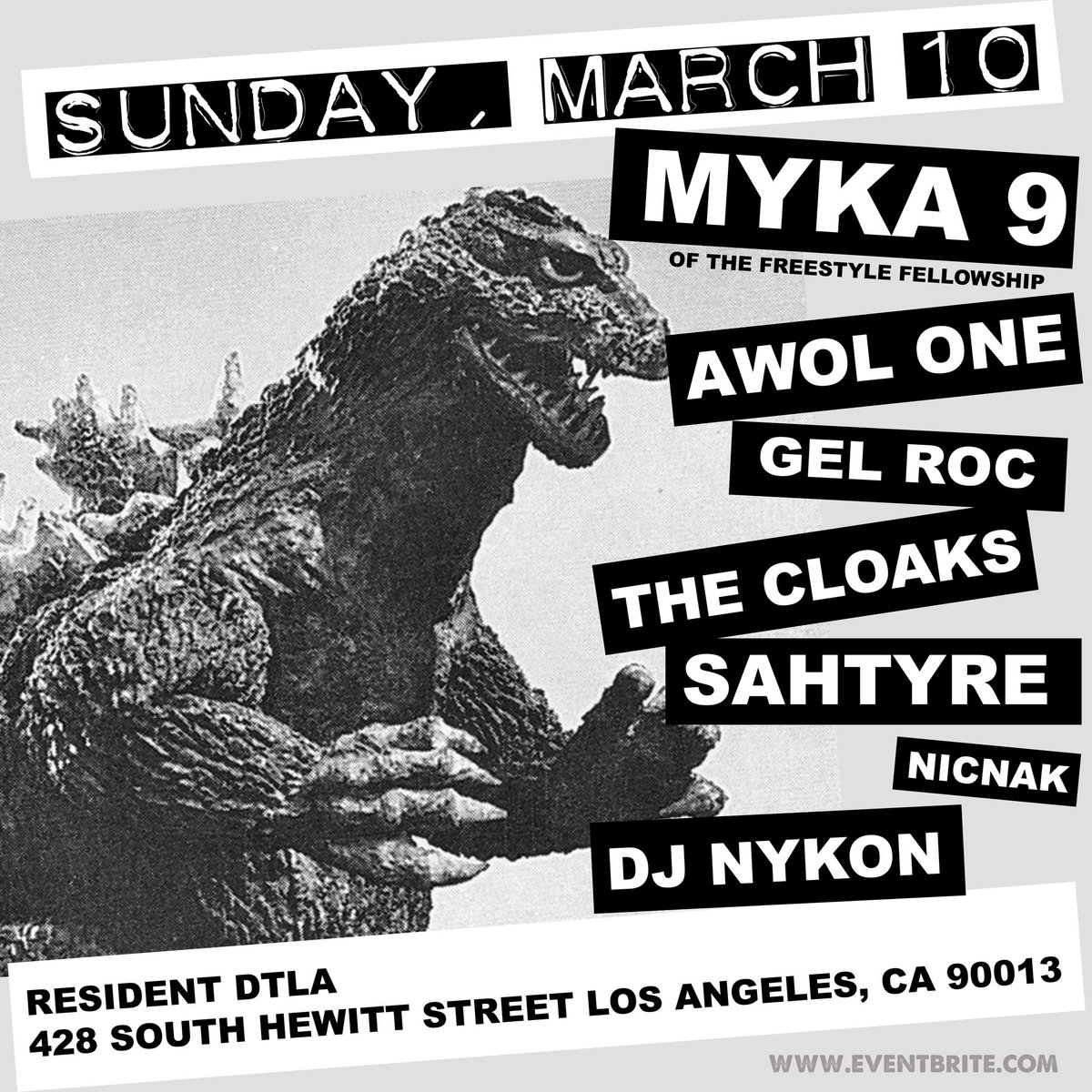 Dont miss <a href="/myka9/">myka 9</a> of <a href="/FreestyleFS/">INNER CITY GRIOTS</a> with <a href="/AWOLONE/">AWOL ONE</a> <a href="/GEL_ROC/">GEL ROC</a> &amp; the Cloaks <a href="/DJNYKON/">Brother Nature</a> <a href="/sahtyre/">sahtyre.eth</a> &amp; NicNak in LA on 3/10 at <a href="/ResidentDTLA/">ResidentDTLA</a>