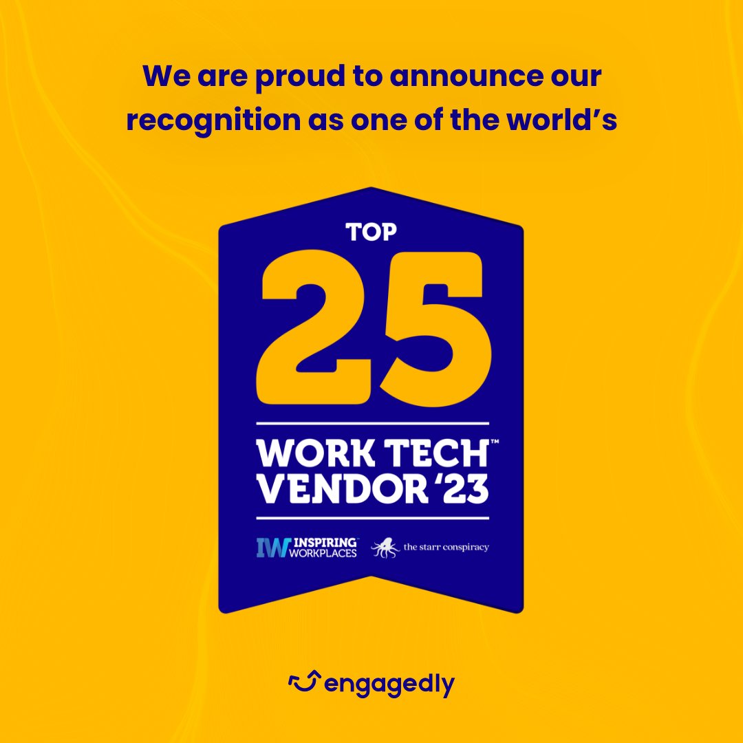 Celebrating our recognition as one of the world's Top 25 Work Tech Vendors for 2023! We remain committed to providing solutions that enable a people-centric strategy.

#Engagedly #TechVendor #WorkplaceTechnology #Achievement #TopTech community.engagedly.com/u/OsxWZk