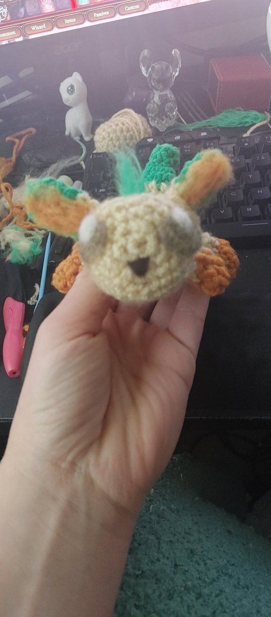 SNAP_DRAG0N's tweet photo. Some of the creations I've made last month/this month! 
Two versions of shiny leafeon, espeon, Yoshi from Mario, and a Dragon eye pillow! 
These patterns can be found on etsy! The dragon eye pillow can be found via google! #amigurami #SuperMarioBros #Pokemon #eeveelution #crochet https://t.co/CRLJKRCRNE