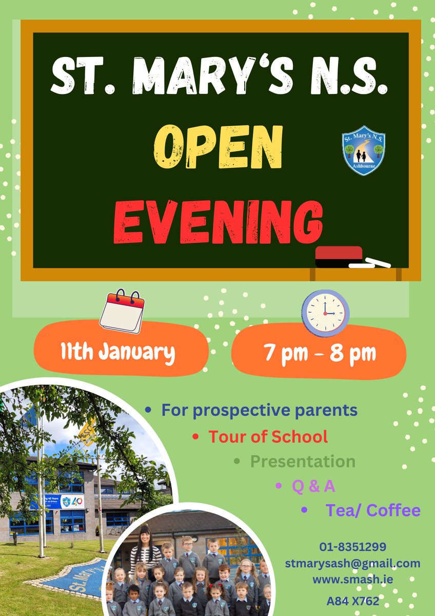 StMarysAsh's tweet photo. A reminder that our open evening for parents takes place tomorrow, 11th of January, from 7pm to 8pm. Looking forward to seeing you all there! https://t.co/VBPY0yASST