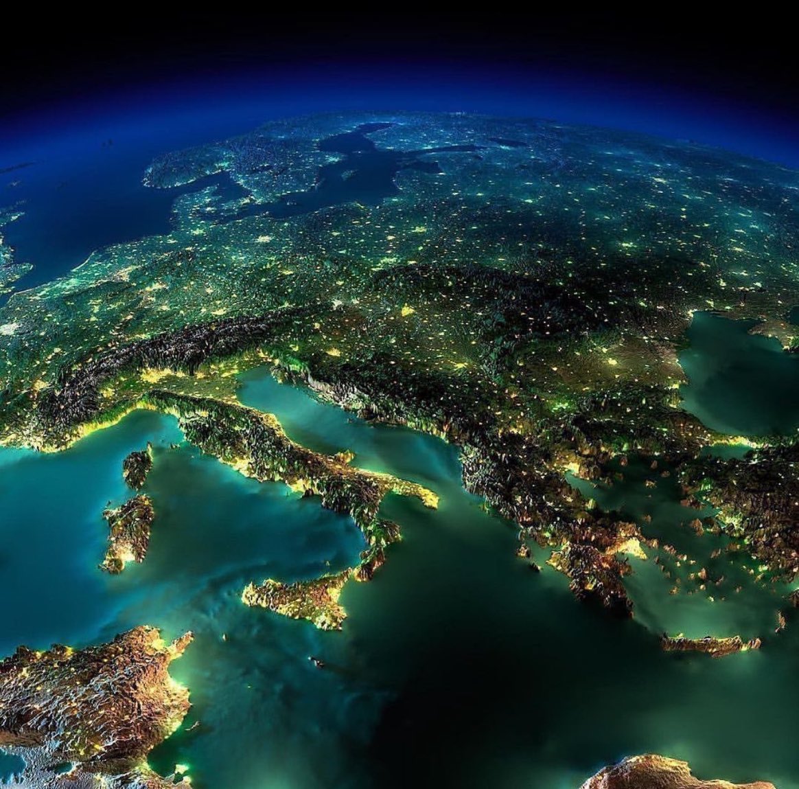 Earth from space at night.