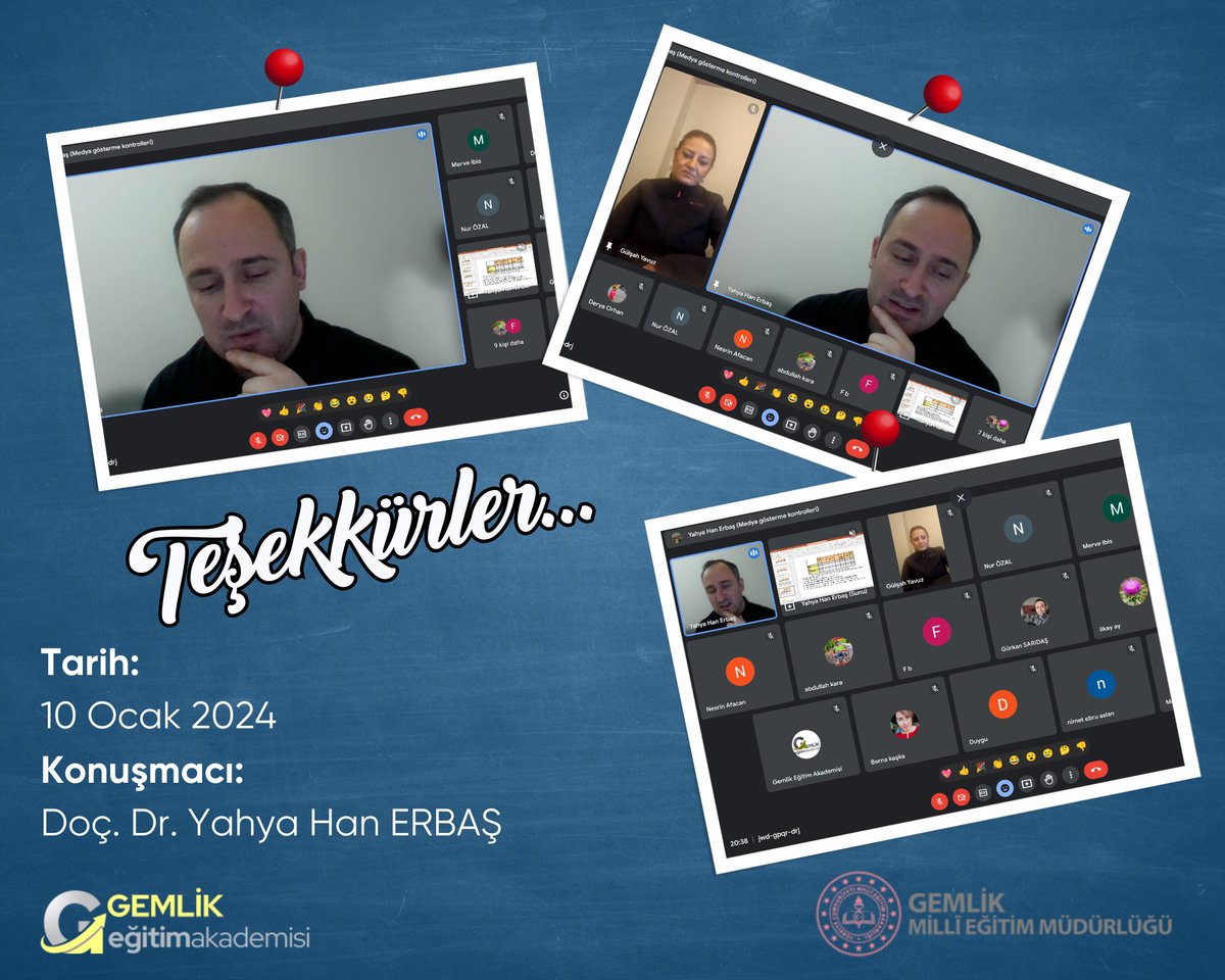 Bugün Gemlik Eğitim Akademisi'ne "Çokkültürlü Eğitim Ortamlarında Öğretmenlik" konu başlığıyla Çanakkale Onsekiz Mart. Üniversitesi Eğt. Fak. Öğretim Üyesi Doç. Dr. <a href="/YahyaHanErbas/">Yahya Han Erbaş</a>'ı konu ettik. Hocamıza ve katılımcı tüm öğretmenlerimize teşekkürler. <a href="/GemlikMem/">GEMLİK İLÇE MİLLİ EĞİTİM MÜDÜRLÜĞÜ</a>